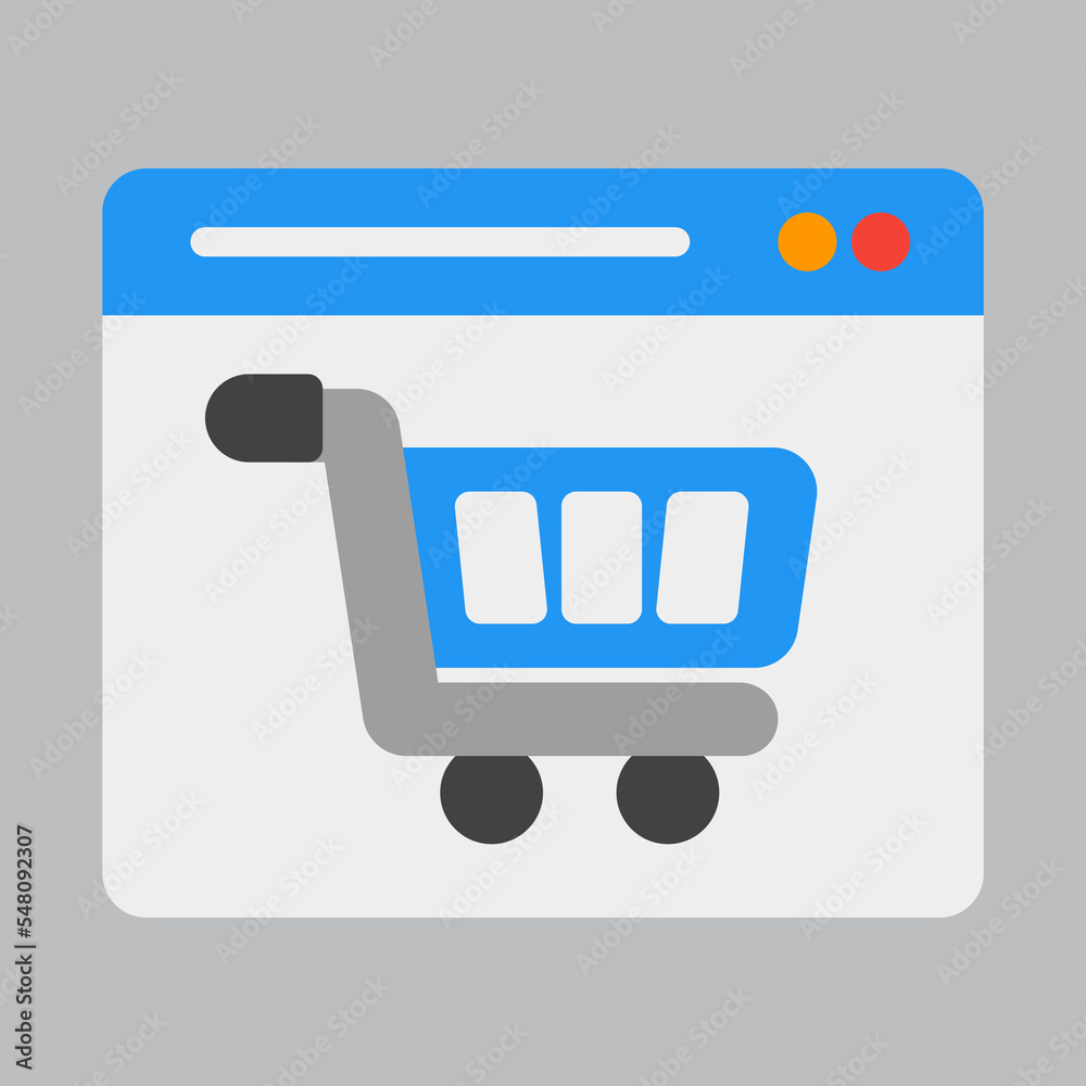 Shopping cart icon in flat style about browser, use for website mobile app presentation