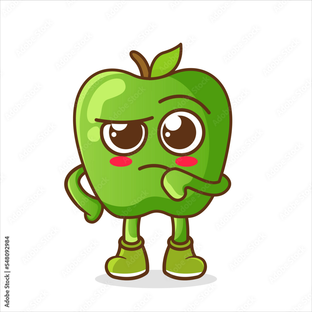 Obraz premium Cute green apple character confused