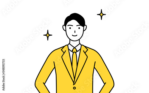 キラキラしたスーツ姿のビジネスマンのシンプルな線画イラスト