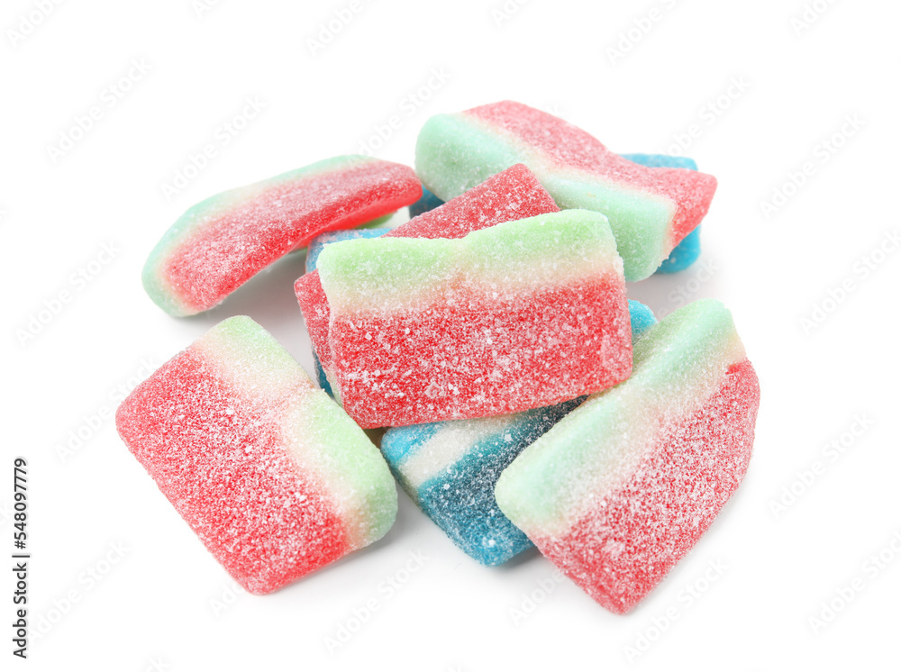 Pile of tasty colorful jelly candies on white background Pile of tasty colorful jelly candies on white background