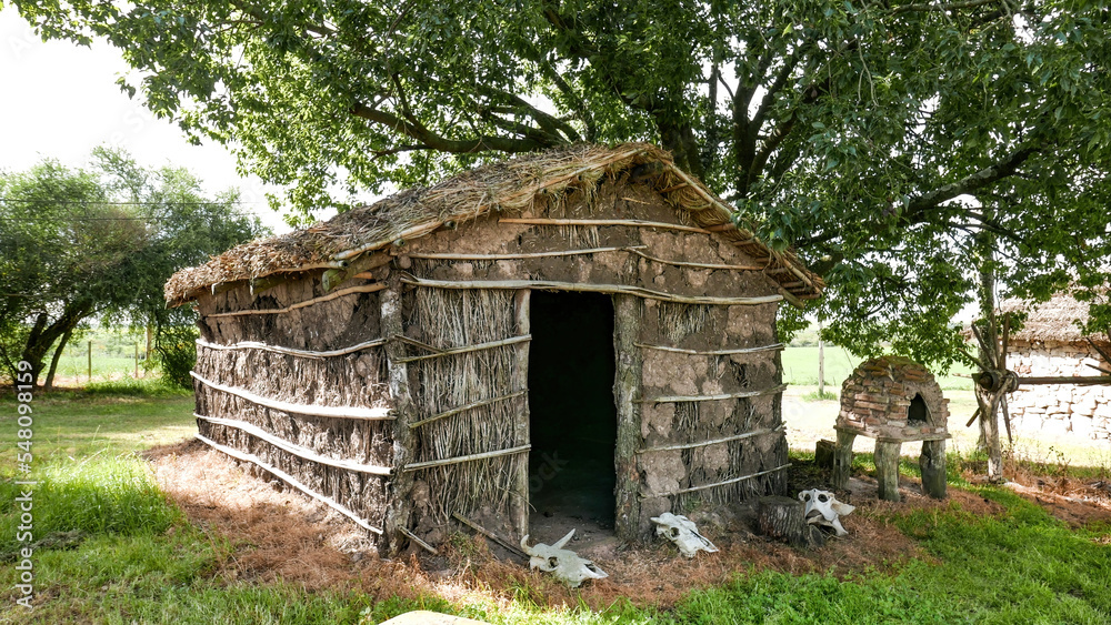 Rancho, tapera. Pequeña vivienda rural con paredes de barro y techo de paja Rancho, tapera. Pequeña vivienda rural con paredes de barro y techo de paja