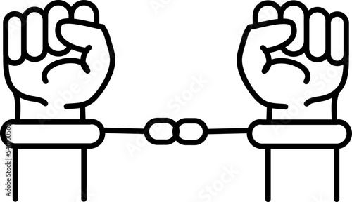 Handcuffs, manacles or shackles icon. Chained, handcuffed hands, line art design.eps