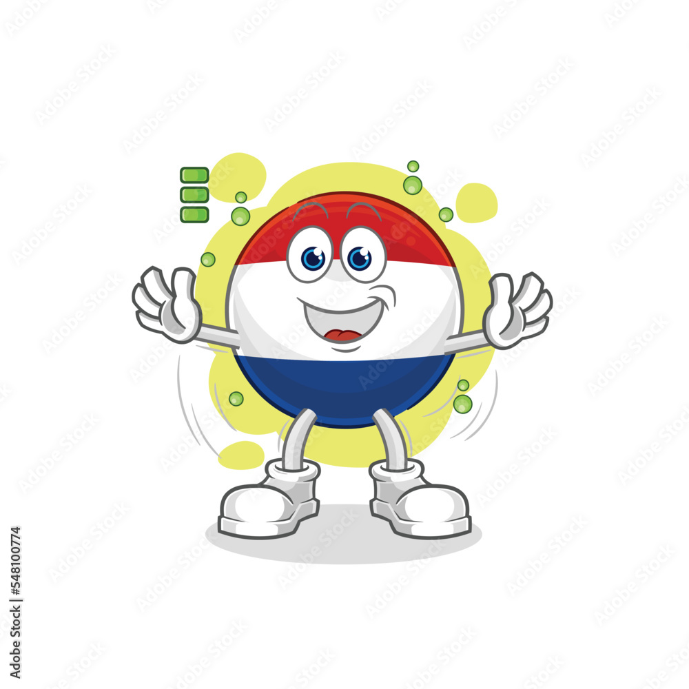Netherlands full battery character. cartoon mascot vector Netherlands full battery character. cartoon mascot vector