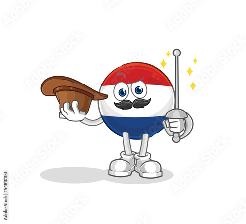 Netherlands fencer character. cartoon mascot vector