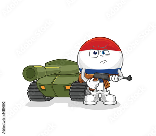 Netherlands soldier with tank character. cartoon mascot vector