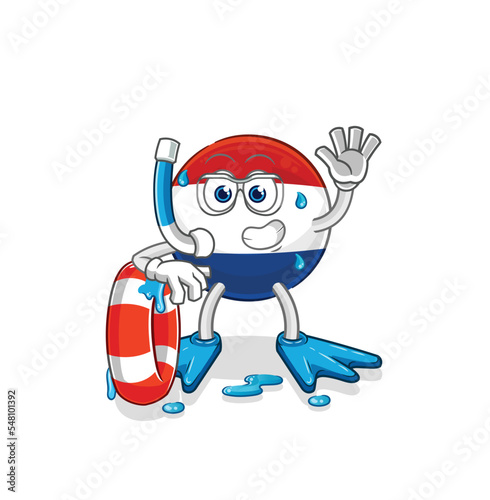 Netherlands swimmer with buoy mascot. cartoon vector