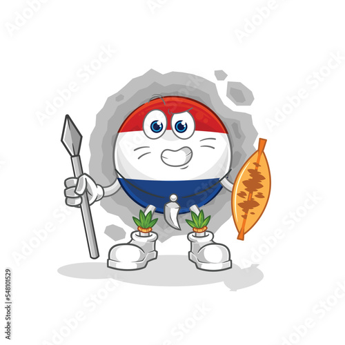 Netherlands african tribal fighter mascot. cartoon vector