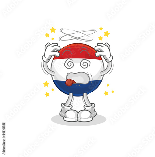 Netherlands dizzy head mascot. cartoon vector