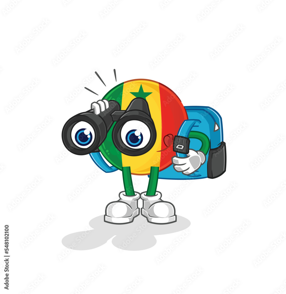senegal with binoculars character. cartoon mascot vector senegal with binoculars character. cartoon mascot vector