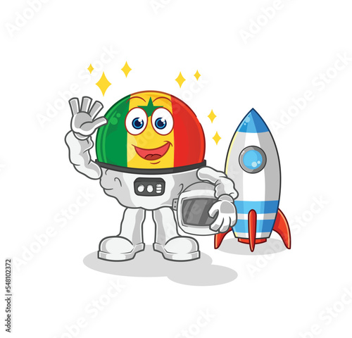 senegal astronaut waving character. cartoon mascot vector