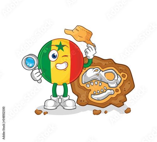 senegal archaeologists with fossils mascot. cartoon vector