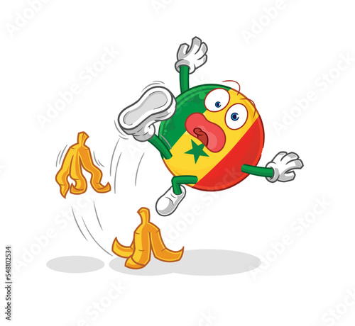 senegal slipped on banana. cartoon mascot vector