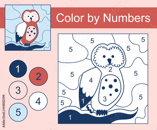 Owls puzzle concept. Educational and teaching materials for children, development of creative skills and coloring. Poster or banner. Forest dweller and birds. Cartoon flat vector illustration