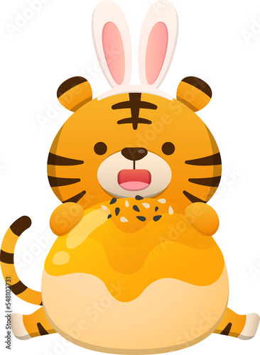 Cute tiger and rabbit headband ornaments to celebrate Asian mid-autumn festival  with moon cakes