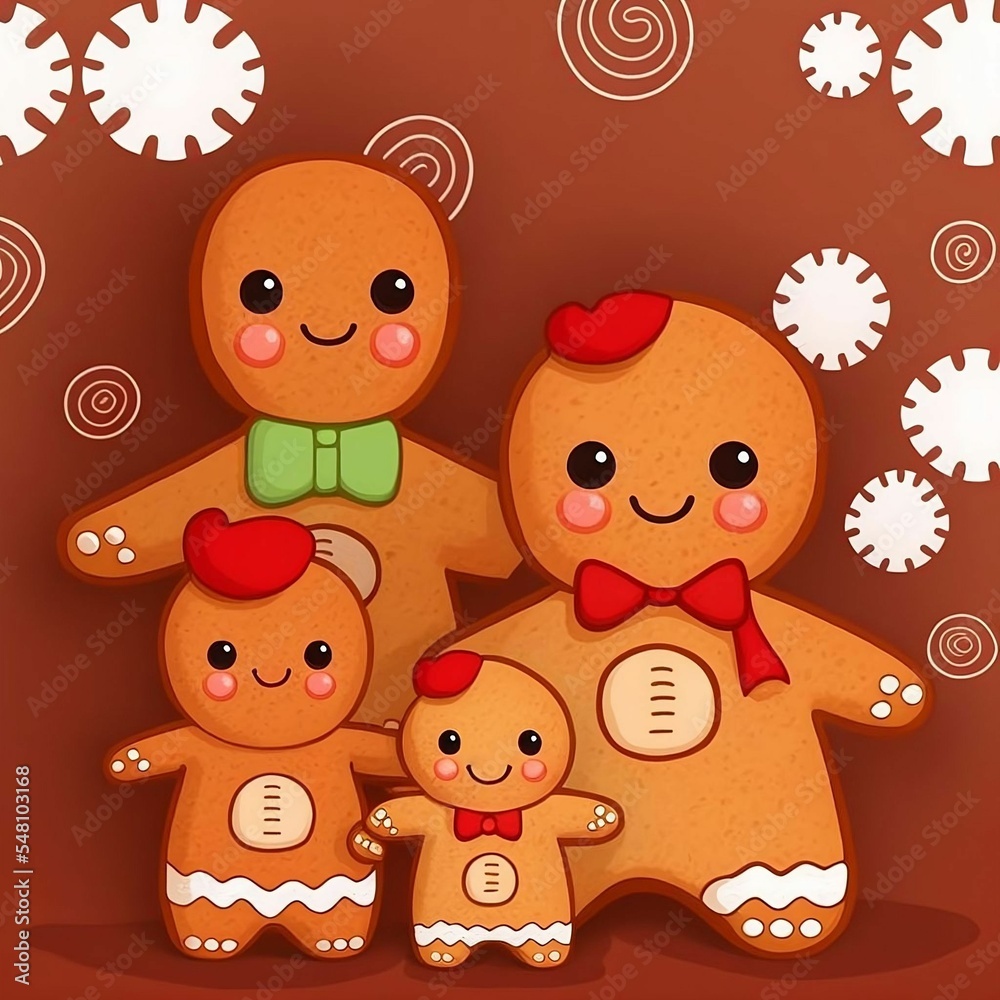 Gingerbread Man Family Portrait with Snowflakes and Mints | Created Using Midjourney and Photoshop Gingerbread Man Family Portrait with Snowflakes and Mints | Created Using Midjourney and Photoshop