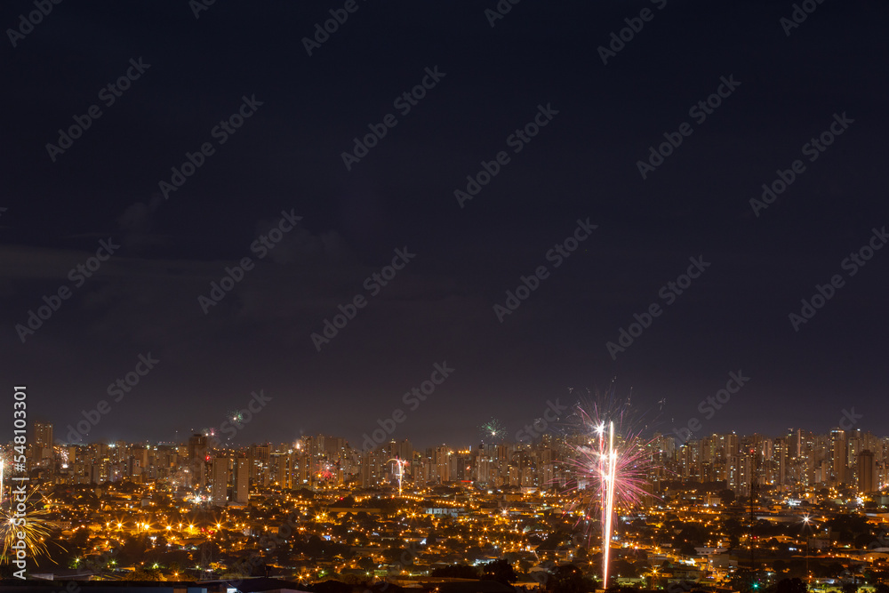 Fireworks on the city in the night 
