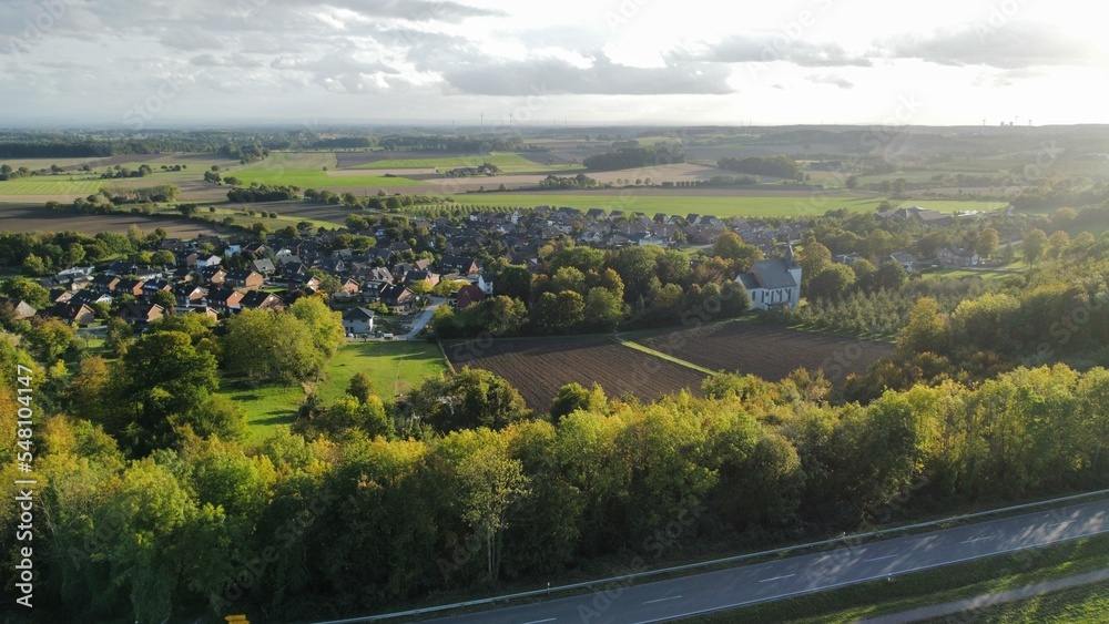 landscape with a field Aerial city 