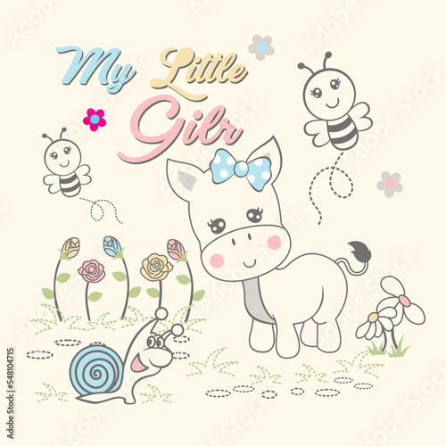 Cute animals playing in the flower garden vector