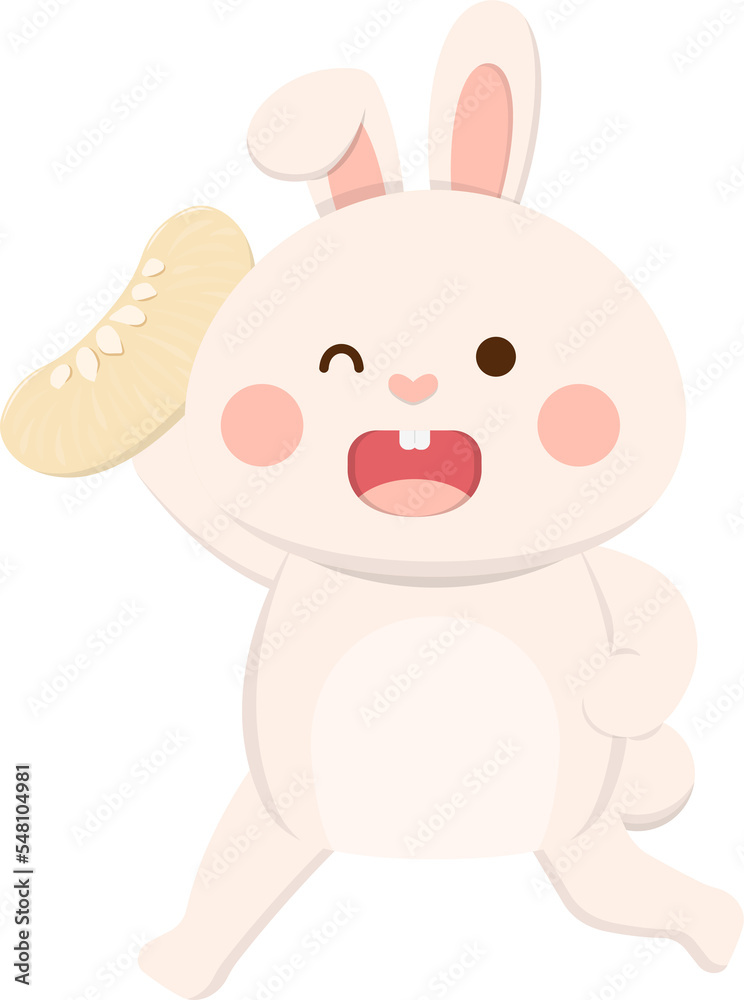 Cute rabbit mascot character with pomelo, traditional festival in China and Taiwan: Mid-Autumn Festival Cute rabbit mascot character with pomelo, traditional festival in China and Taiwan: Mid-Autumn Festival