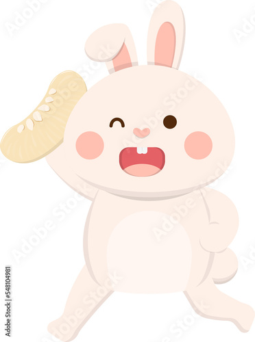 Cute rabbit mascot character with pomelo  traditional festival in China and Taiwan  Mid-Autumn Festival