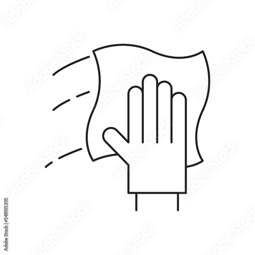 Cleaning with rag icon design. Hand with a rag, cleaning line icon. isolated on white background. vector illustration