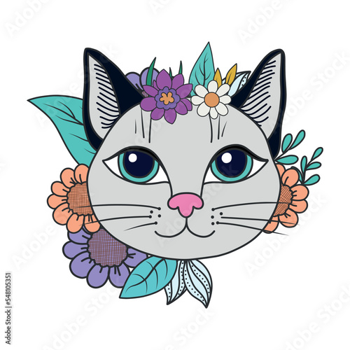 cute cat in the retro style of the 90s. a nostalgic hippie picture.