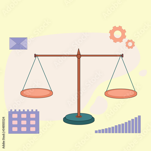 Scales for measuring comparative weight with chart, calendar, message and setting icon