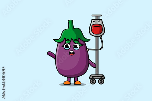 Cute cartoon illustration of Eggplant having blood transfusion with cute modern style deign