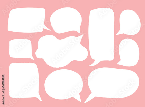 Bubbles white set. Collection of graphic elements for website. Communication and interaction. Social networks and messengers icons. Cartoon flat vector illustrations isolated on pink background