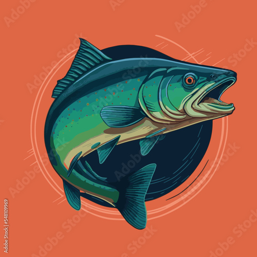 Vintage Salmon Fishing Illustration for Logo, Emblem, Mascot or Poster