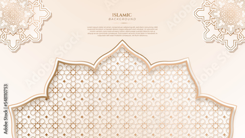 Beige pastel soft brown ramadan background with arabic ornamental mandala pattern and mosque. Vector illustration for presentation design, flyer, social media cover, web banner, greeting card