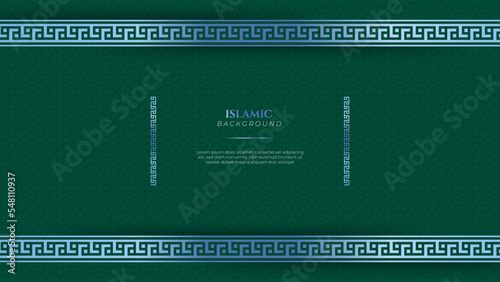 Blue green three dimensional ramadan background with arabic ornamental mandala pattern and mosque. Vector illustration for presentation design, flyer, social media cover, web banner, greeting card