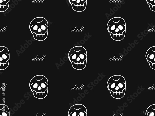 Skull cartoon character seamless pattern on black background