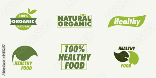 Organic food, farm fresh and natural product stickers and badges collection for food market, ecommerce, organic products promotion, healthy life and premium quality food and DRINK.