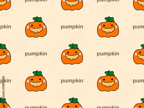 Fototapeta Naklejka Na Ścianę i Meble -  Pumpkin cartoon character seamless pattern on orange background