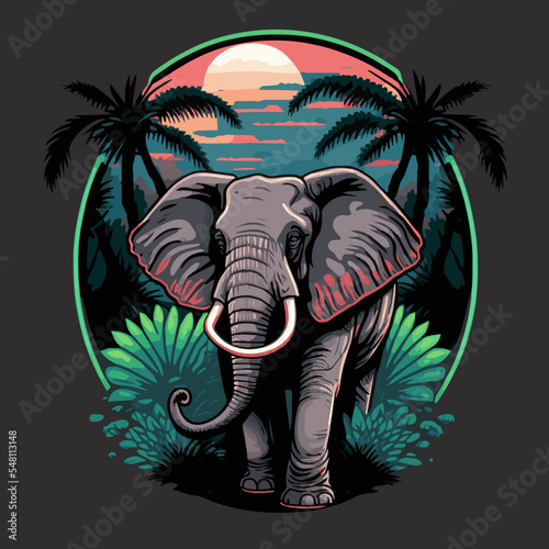 Elephant On Jungle Animal Conservation Logo design. Wildlife Safari Badges Background