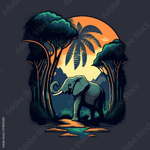 Elephant On Jungle Animal Conservation Logo design. Wildlife Safari Badges Background