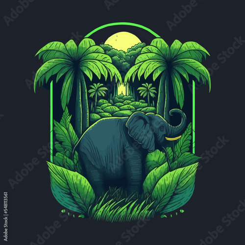 Elephant On Jungle Animal Conservation Logo design. Wildlife Safari Badges Background