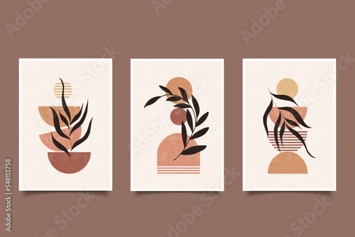 Abstract aesthetic boho botanical with shapes minimal design,boho wall art decoration © ikkiae01