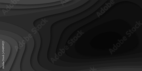 Geometric papercut black luxury background and elements, topography map concept. Abstract paper cut layered black posters. Fluid shapes brochure template. For banner, identity card, cover.