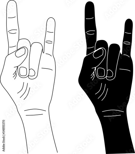 outline silhouette rock and roll hand sign icon set
