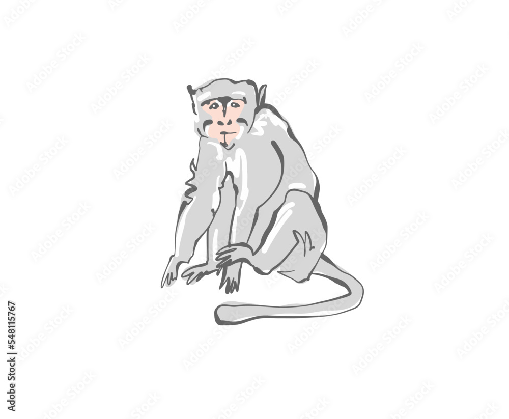 Naklejka premium Bali gray monkey in flat style, vector illustration.