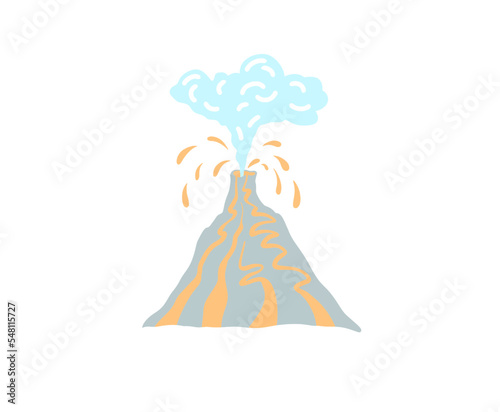 Erupting volcano with smoke and lava splashes, vector illustration.