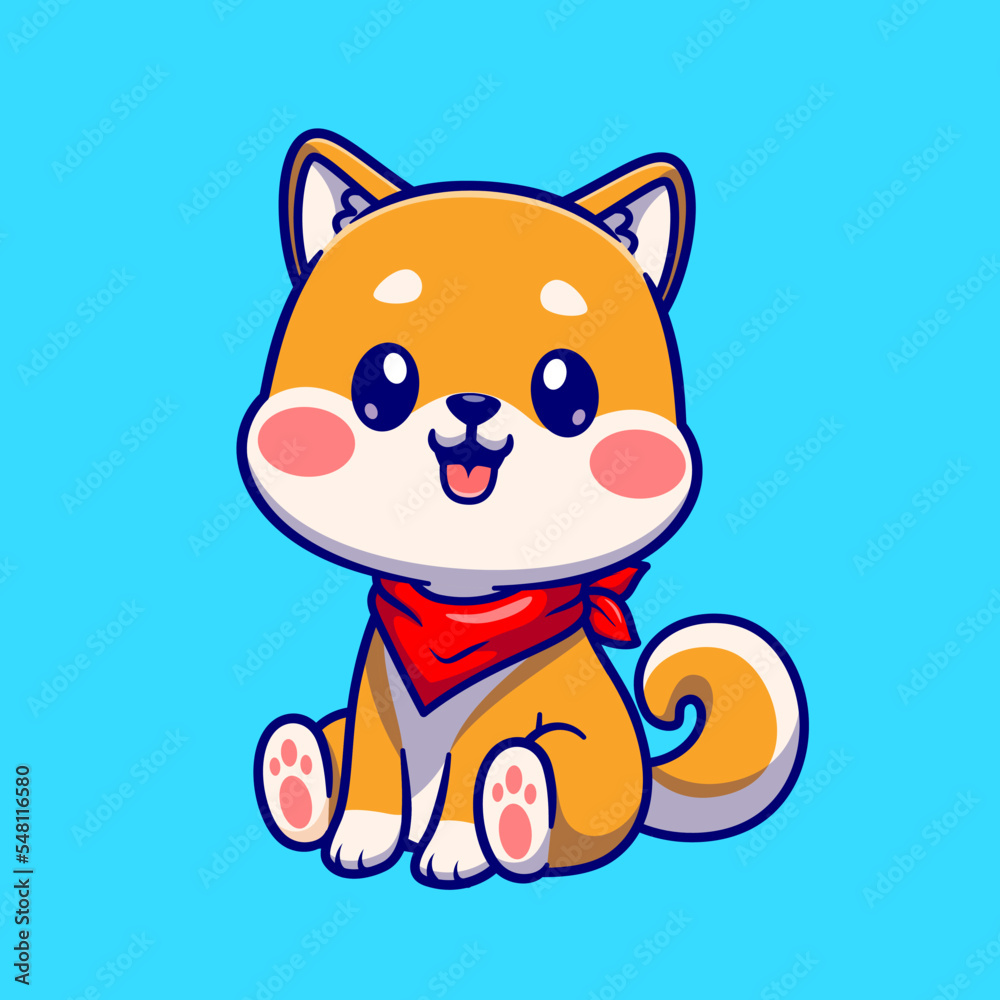 Cute Shiba Inu Dog Sitting With Scarf Cartoon Vector Icon 
Illustration. Animal Nature Icon Concept Isolated Premium 
Vector. Flat Cartoon Style