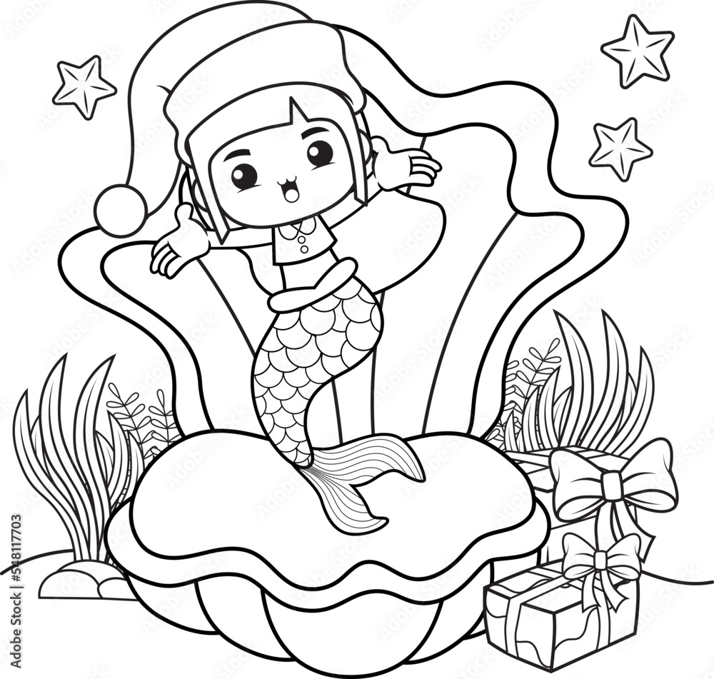 Christmas coloring book with cute mermaid girl Christmas coloring book with cute mermaid girl