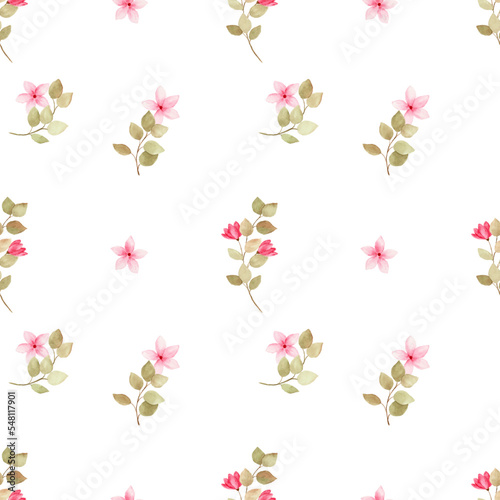 Beautiful watercolor pink flowers as seamless pattern.