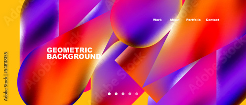 Glassmorphism landing page background template. Colorful glass shapes with metallic effect abstract composition for wallpaper, banner, background