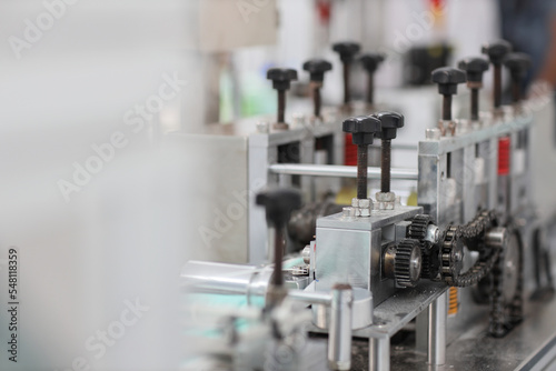 Industry and factory concept  medical face mask production line.