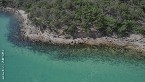 Rocky Coast And Vegetation In Great Keppel Island, Queensland, Australia - aerial drone shot photo