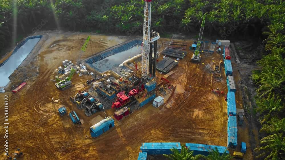 Cinematic 4K Drone Footage of Onshore Drilling Rig equipment structure ...